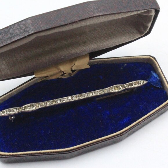 STERLING SILVER ANTIQUE ART DECO PASTE GLASS PIN - Picture 6 of 8